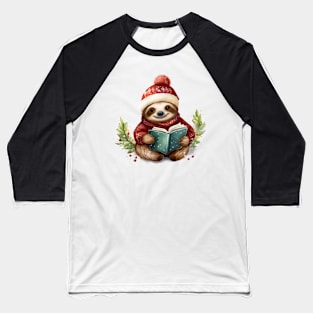 Christmas Sloth Reading Baseball T-Shirt